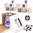 VTPT Ecom - 12 Pcs Tall Cake Boxes with Window in 6 Sizes + 15 Thank You Stickers 12x12 10x10 8x8, Bakery Boxes disposable carrier take out container, In 12 10 8 inch 2 3 tier wedding birthday