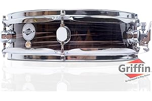 GRIFFIN Snare Drum – 13"x3.5" Poplar Shell (Piccolo littleSNAP Series) with Zebra Wood Finish, Coated Drum Head, Bright Tone & Brilliant Percussion Attack