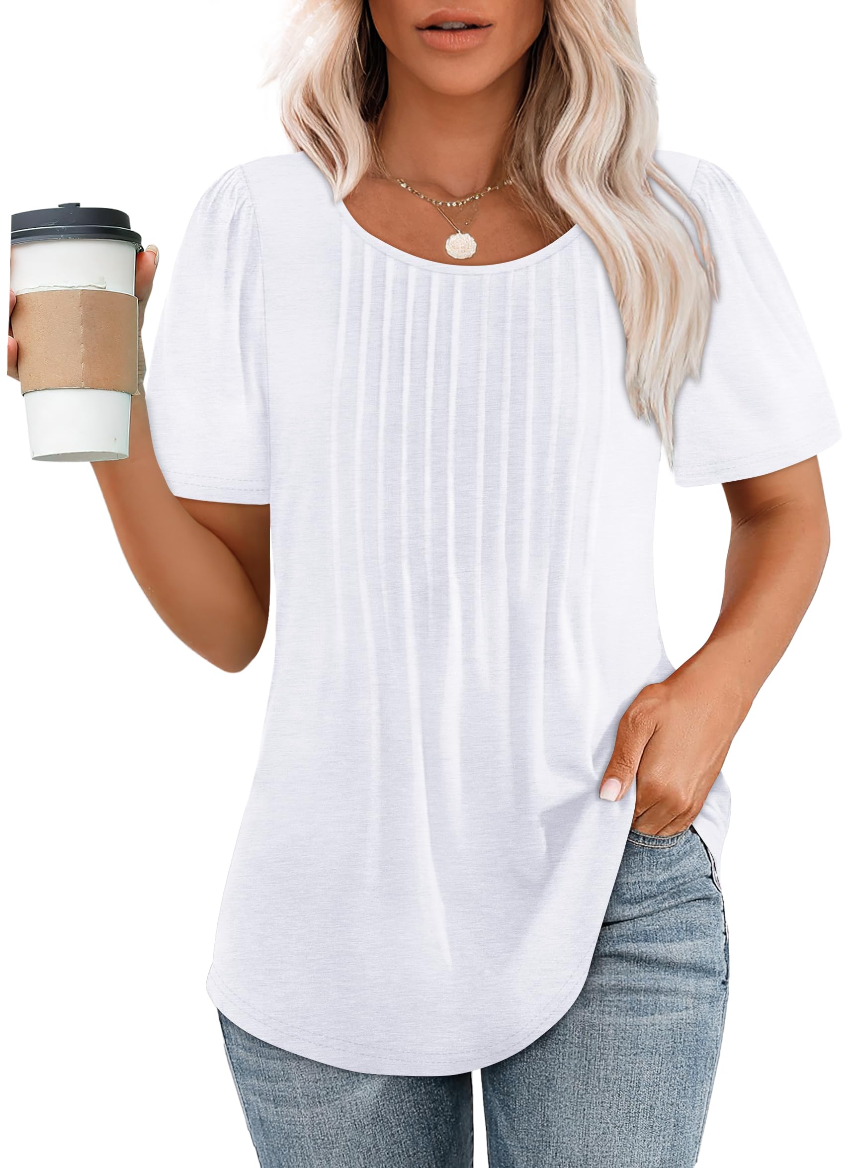 Lovskoo Summer Tops For Women Loose Blouses Short Sleeve Shirt Trendy Solid Color V Neck Comfortable T Shirt Blouse Casual Pink