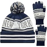 Vintage Classic Skull Cap Beanie Hat Cuffed Winter Hat Knit Comes with Warm Gloves Gifts for Unisex Fans