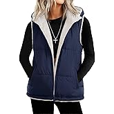 YUCOLEN Womens Puffer Vest Reversible Hooded Fleece Coat Quilted Zip Up Sleeveless Jacket Winter Outerwear with Pockets
