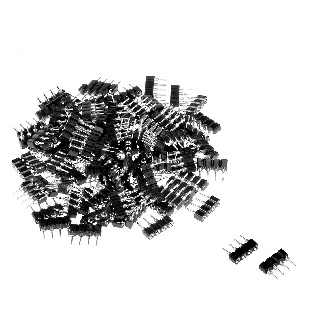 Sourcingmap 100pcs 4 Pin Male to Female Plug Header Adapter Connector Fit RGB/3528/5050 LED Chip Strip Black