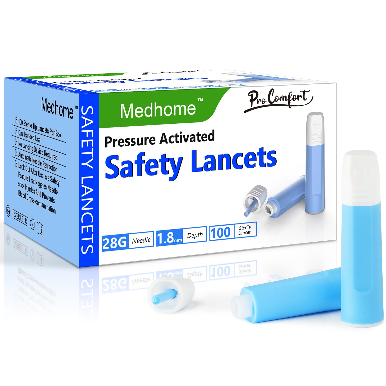 Safety Lancets, Pressure-Activated,Single use,for Comfortable Blood Testing (28G)