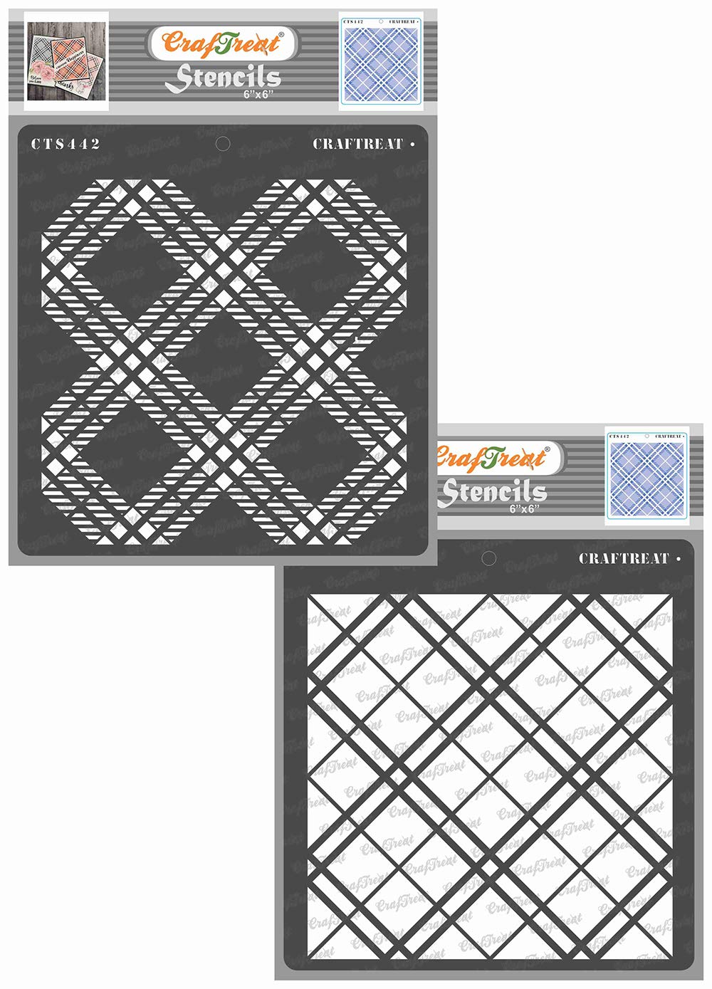 CrafTreat Reusable Buffalo Plaid Stencil for Painting on Wood - 2 Step Plaid Stencil (2 Pcs) -6x6 Inch Each - Pattern Stencils for Painting on Canvas - Layering Stencils for Card Making