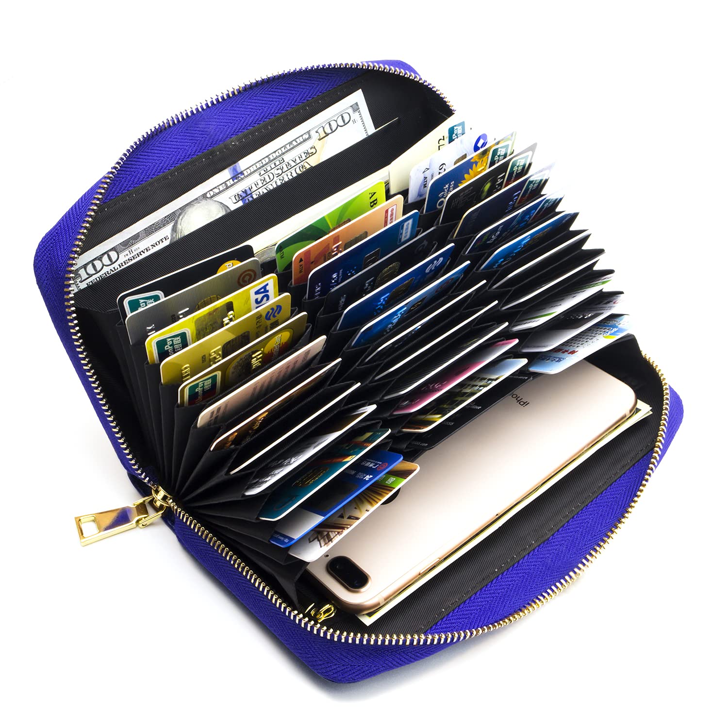 ANDOILT Genuine Leather Purses for Women Wallet Mens RFID Blocking Credit Card Holder Zipper Purse Cell Phone Handbag Blue