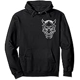 Japanese Hannya Mask - Black and White Pullover Hoodie