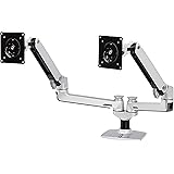 AmazonBasics Premium Dual Arm Monitor Stand - Lift Engine Arm Mount, Aluminum - Silver