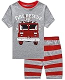 Boys Pajamas 100% Cotton Firetruck Short Kids Pjs