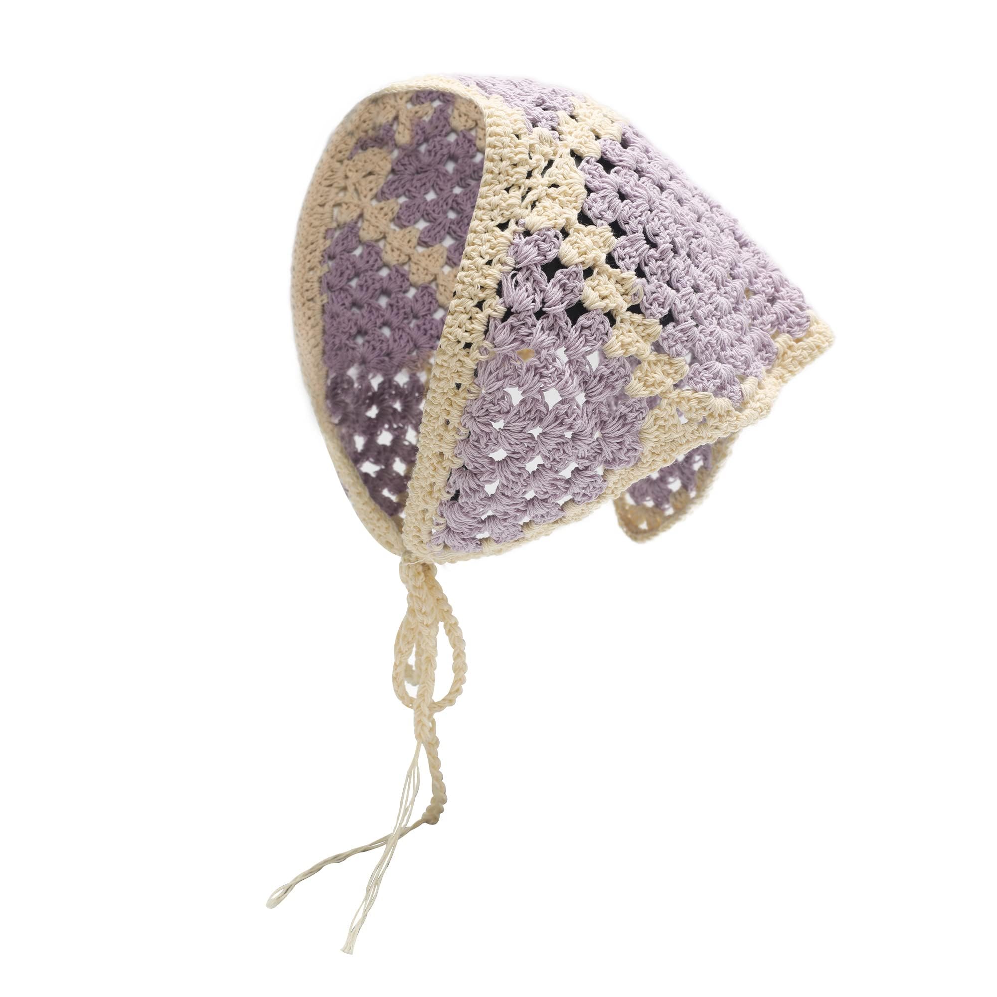 ZLYC Cotton Handmade Crochet Headband Triangle Bandana, purple, One Size