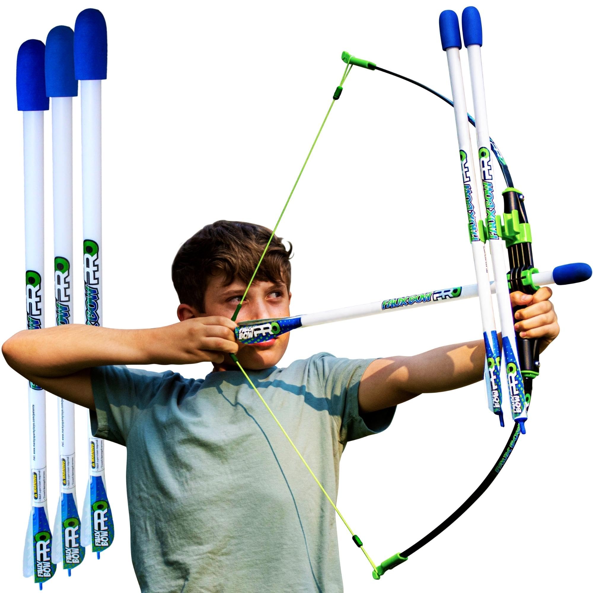 View 1 of Original FAUX BOW Pro Longbow– Patented Bow and Arrow Impact Archery Set - Shoots Over 200 Feet – Best Outdoor Toy - Youth Safe Archery Anywhere - Fun Backyard Target Practice