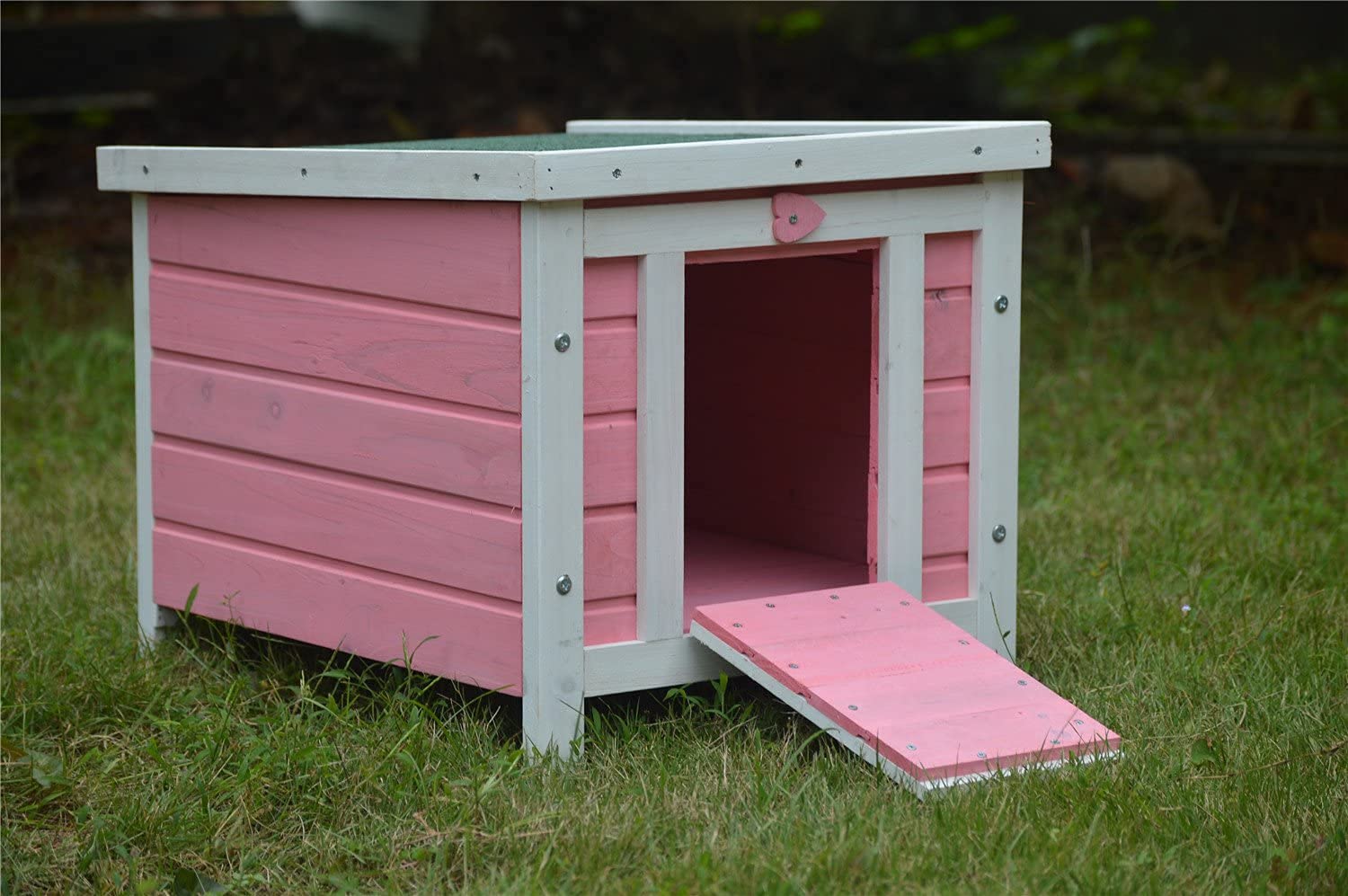 BUNNY BUSINESS Rabbit/Guinea Pig/Cat Wooden Hide House Run Hide - 50 x 42 x 43cm (PINK)