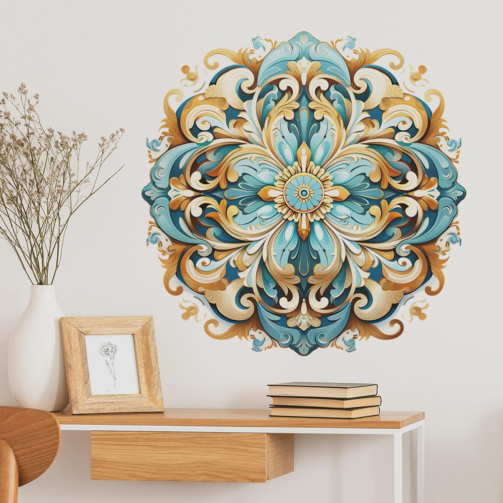 HGDESIGN® Wall Sticker Window Sticker Mandala Blue Green (W x H) 56 x 56 cm Living Room Bedroom Wall Sticker Wall Picture Boho Style Hallway Yoga Wall Decoration (A)