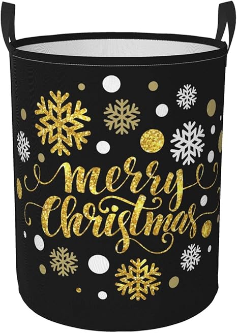 Amazon インテリア ランドリーバスケット ランドリーかご 大容量約60リットル 折りたたみ 洗濯カゴ メリークリスマスゴールドキラキラレタリングデザイン ベクターイラストeps10 収納ボックス 雑貨収納 防水 折りたたみ 取っ手付き かわいい 人気ダッズ 40x50cm かご