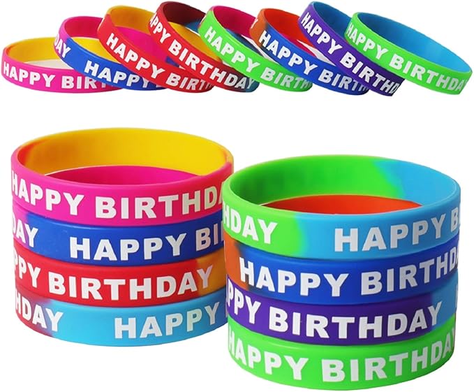 SOTOGO 56 Pieces Happy Birthday Rubber Bracelets Colored Silicone