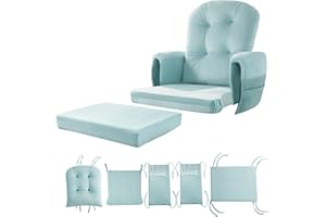 BALAPET 5 PCS Velvet Glider Rocker Replacement Cushions with Side Storage Pocket, Thickened & Supportive Cushions Set for Indoor Nursery Rocking Chair, Blue
