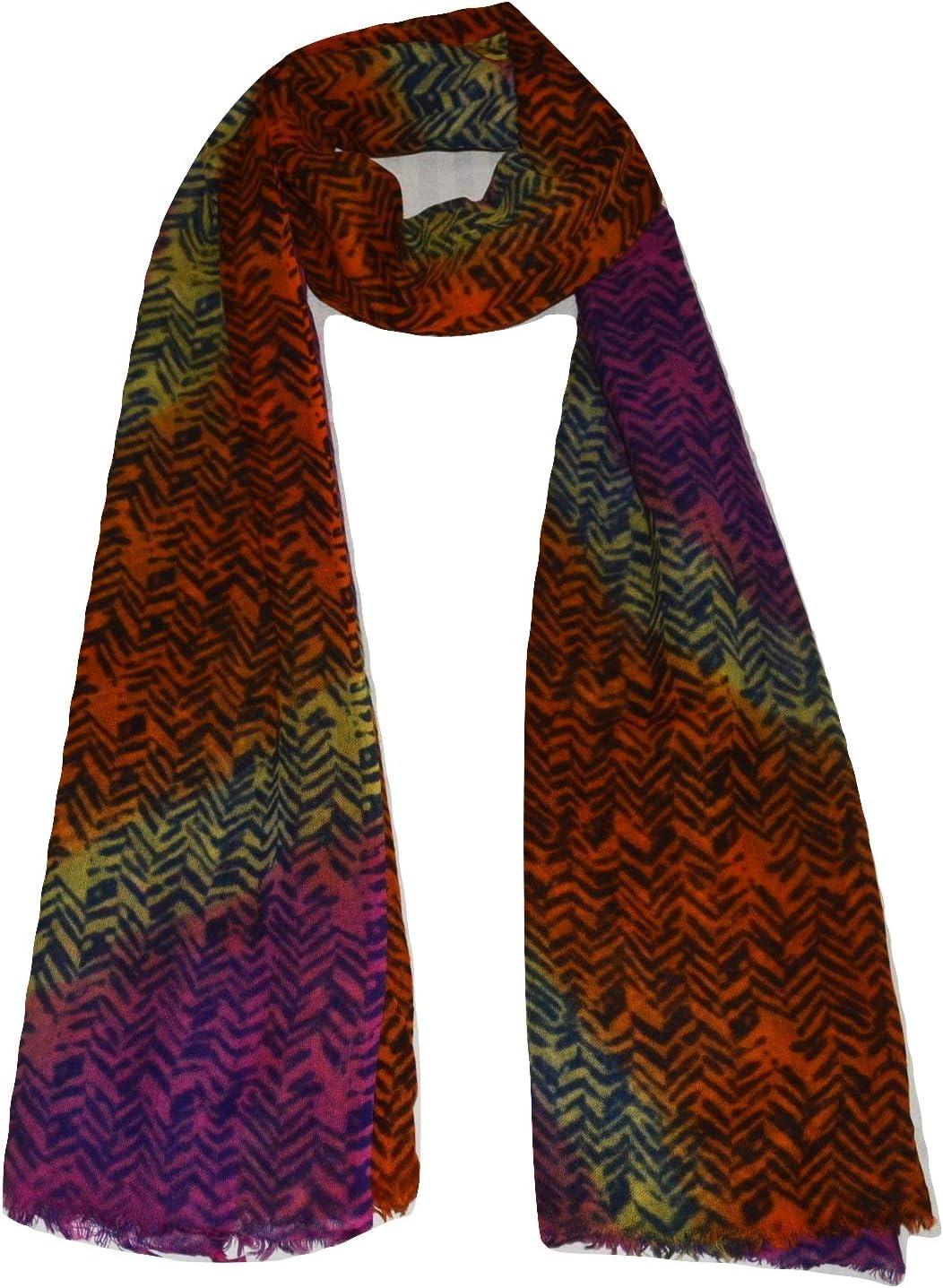 Wool Silk Scarf, Printed Multi-color, Warm, Light, Airy, Soft Scarf Stole Wrap.