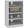 HOMCOM Media Cabinet, 4-Tier Stereo Cabinet, Modern Audio Video Media Stand with Adjustable Shelves, Tempered Glass Doors, and Cable Management, Distressed White