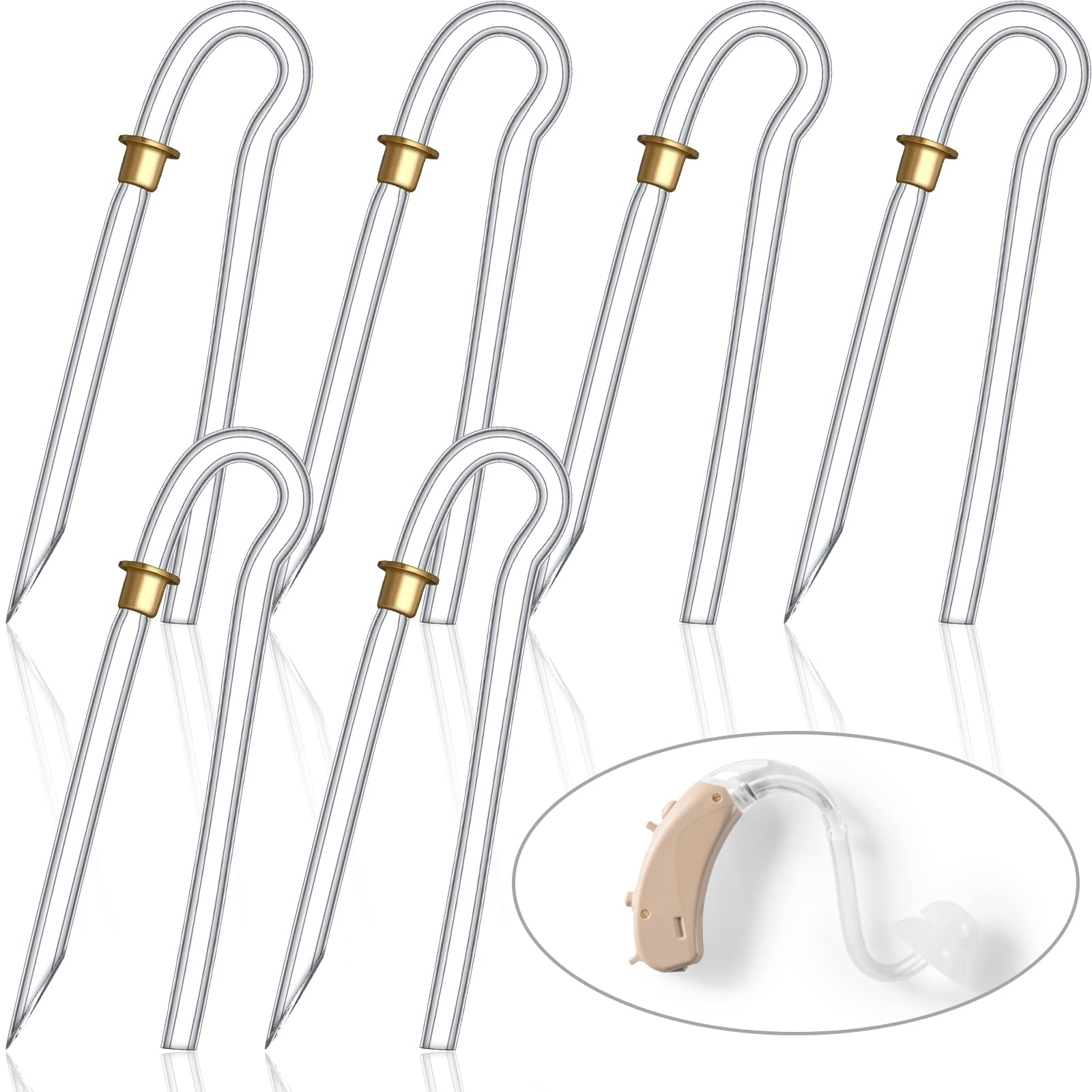 Hearing Aid Tubes Preformed BTE Earmold Tubing 3.5 x 2 mm Hearing Aid Replacement Tube with Gold Lock Hearing Amplifiers Ear Tubes for Hearing Aids(6 Pieces)