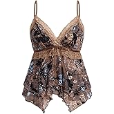 Verdusa Women's Y2K Tops Babydoll Tops Summer Tank Tops Going Out Tops Floral Lace Mesh Tops Whimsical Clothes