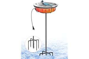 JOYSEUS Heated Bird Bath-35 Inches High, 75W Birdbath Water Heater & Deicer-Deep Bowl with Reinforced Auger Drill Bit, and 5-Prong Bases Perfect for Your Garden.