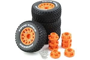 Dantenron 1/10 1/8 Truck Wheels and Tires 12mm 14mm 17mm Hex OD 4.41" RC Short Course Tires for 1:8 1:10 Off Road Truck Car Traxxas Slash 2WD 4×4 Rc4wd Arrma Senton Axial Losi Redcat 4PCS (Orange)