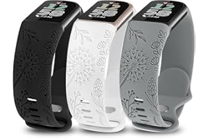 Minyee 3 Packs Floral Engraved Band Compatible with Fitbit Charge 6 Bands/Fitbit Charge 5 Bands Women, Cute Soft Silicone Dandelion Flower Pattern Sport Designer Fancy Summer Strap for Charge 6/5