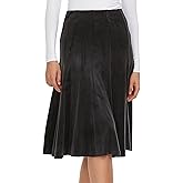 BGDK Women’s Midi 27 inch Length A-Line Velour Panel Skirt- Elastic Waist Office Pleated Skirt
