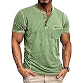 Angbater Men’s Henley Shirts Short Sleeve Casual Button Basic Tee Shirts Summer Lightweight T Shirts with Pocket