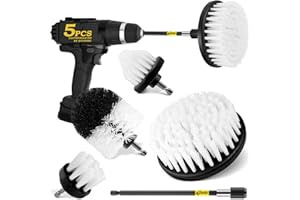 Holikme 5Pack Drill Brush Attachment Set-Car Interior Detailing Kit，Power Scrubber Brush Extended Long Attachment for Bathroom, Car，Shower，Carpet,Boat,Kitchen，Floor and Tile，White