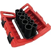Performance Tool W32917 1/2 in. Drive X-Trax Metric Socket Set | Deep impact sockets remove rounded nuts and bolts. Corrosion resistant black phosphate. 11 metric sizes with case