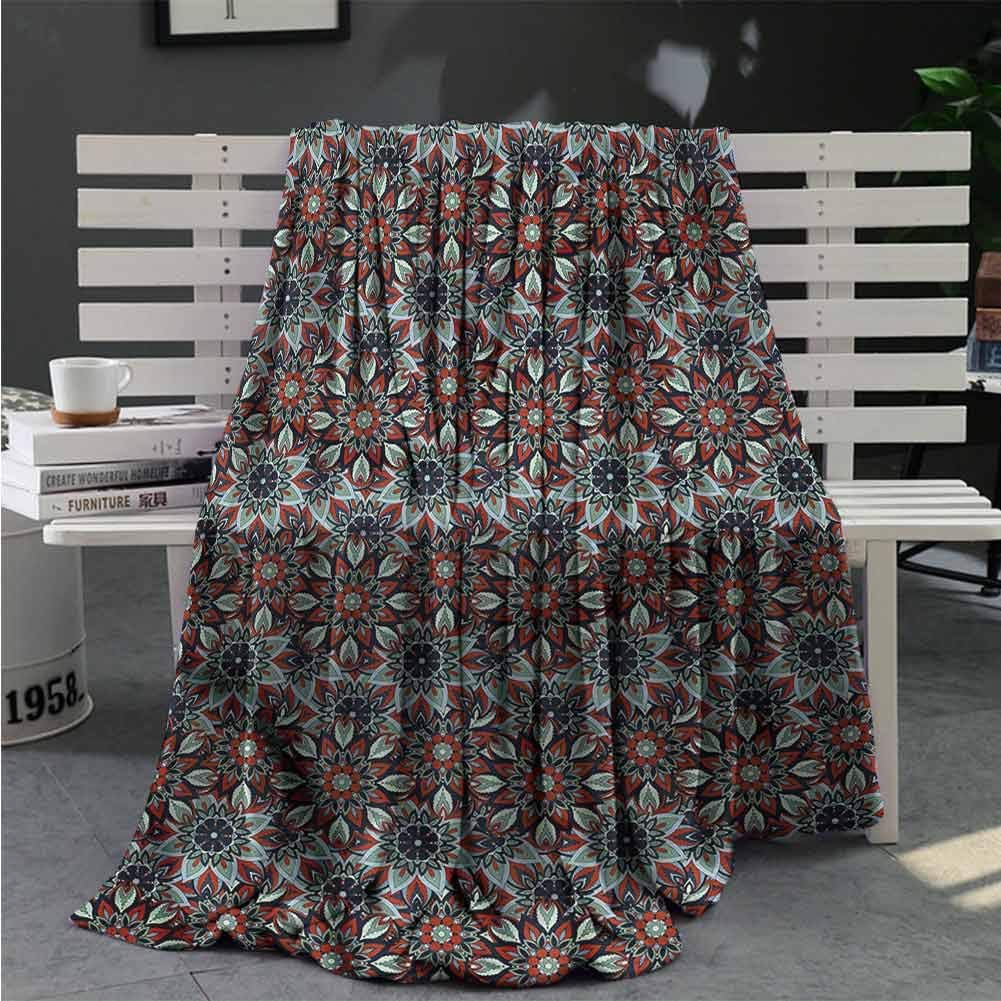 Luoiaax Vintage Bedding Fleece Blanket Queen Size Ottoman Floral Art Super Soft Cozy Queen Blanket W59 x L70.5 Inch