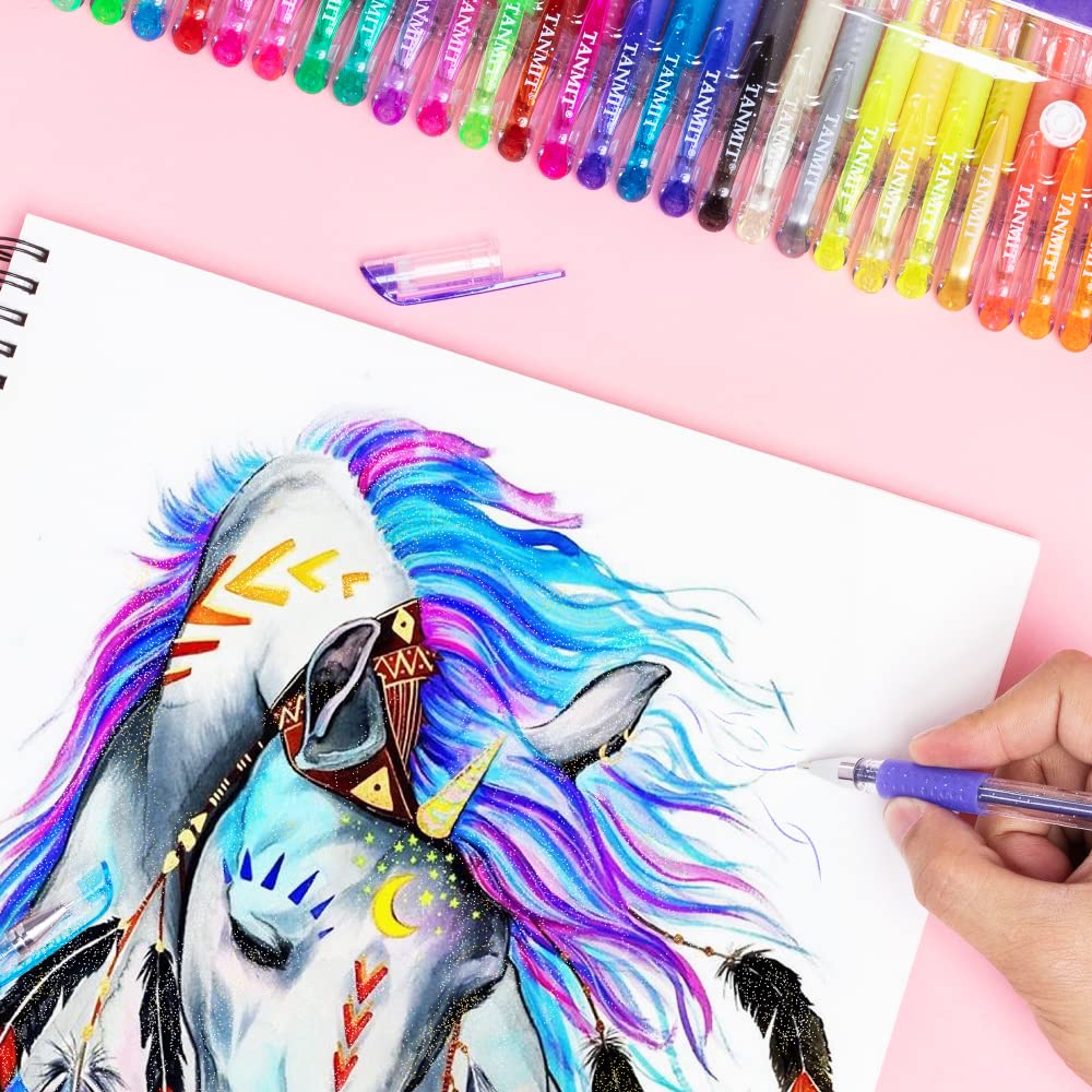 TANMIT Gel Pens, 33 Color Gel Pen Fine Point Colored Pen Set with 40% More Ink for Adult Coloring Books, Drawing, Doodling, Scrapbooks Journaling
