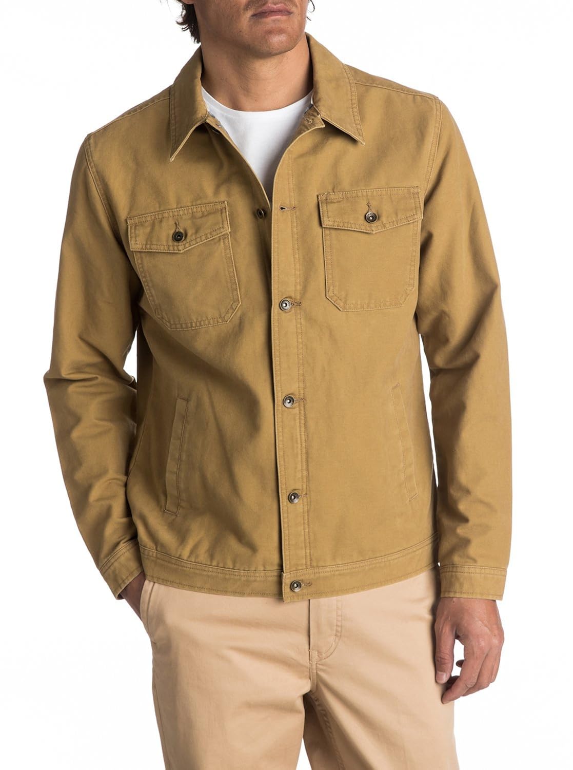 QUIKSILVER Mens Tradie Canvas Button Down Jacket Clothing, Shoes