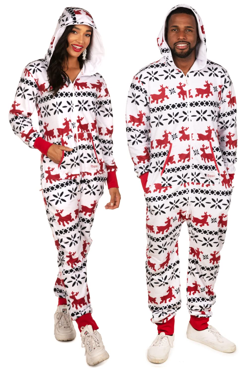 Photo 1 of Tipsy Elves Christmas Onesies for Adults - Comfy Unisex Matching Holiday Jumpsuits with Convenient Pockets - Cozy White Fair Isle Christmas Jumpsuit Size Large