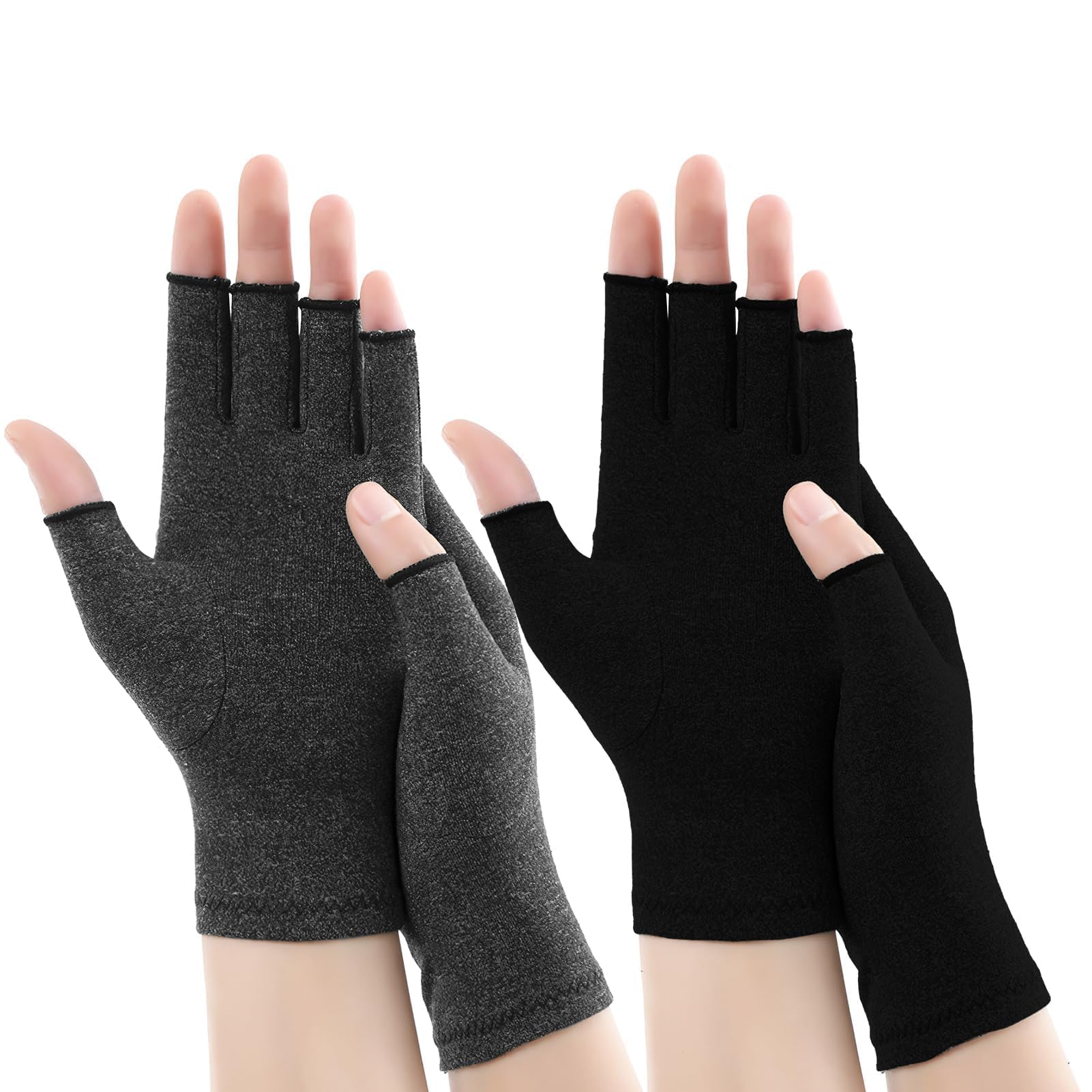 2 Pairs Compression Gloves for Arthritis - Large Fingerless Bamboo Joint Hand Mitten for Men Women, Pain Relief Rheumatoid Osteoarthritis Carpal Tunnel