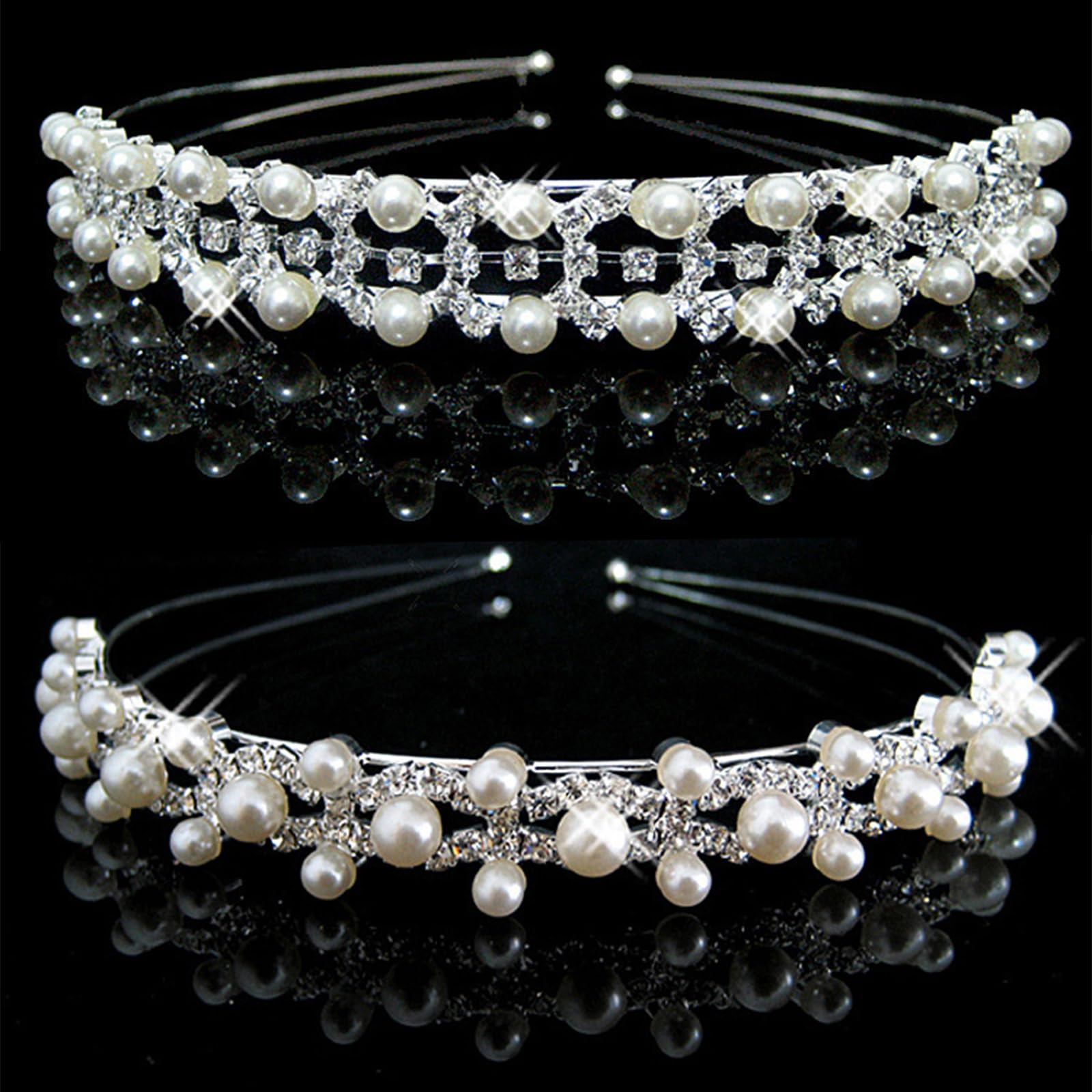 2 Pcs Rhinestone Headband, Sparkly Crystal Pearl Headband Gorgeous Hair Hoop Daily Hair Accessories for Women Girls, 2 Style