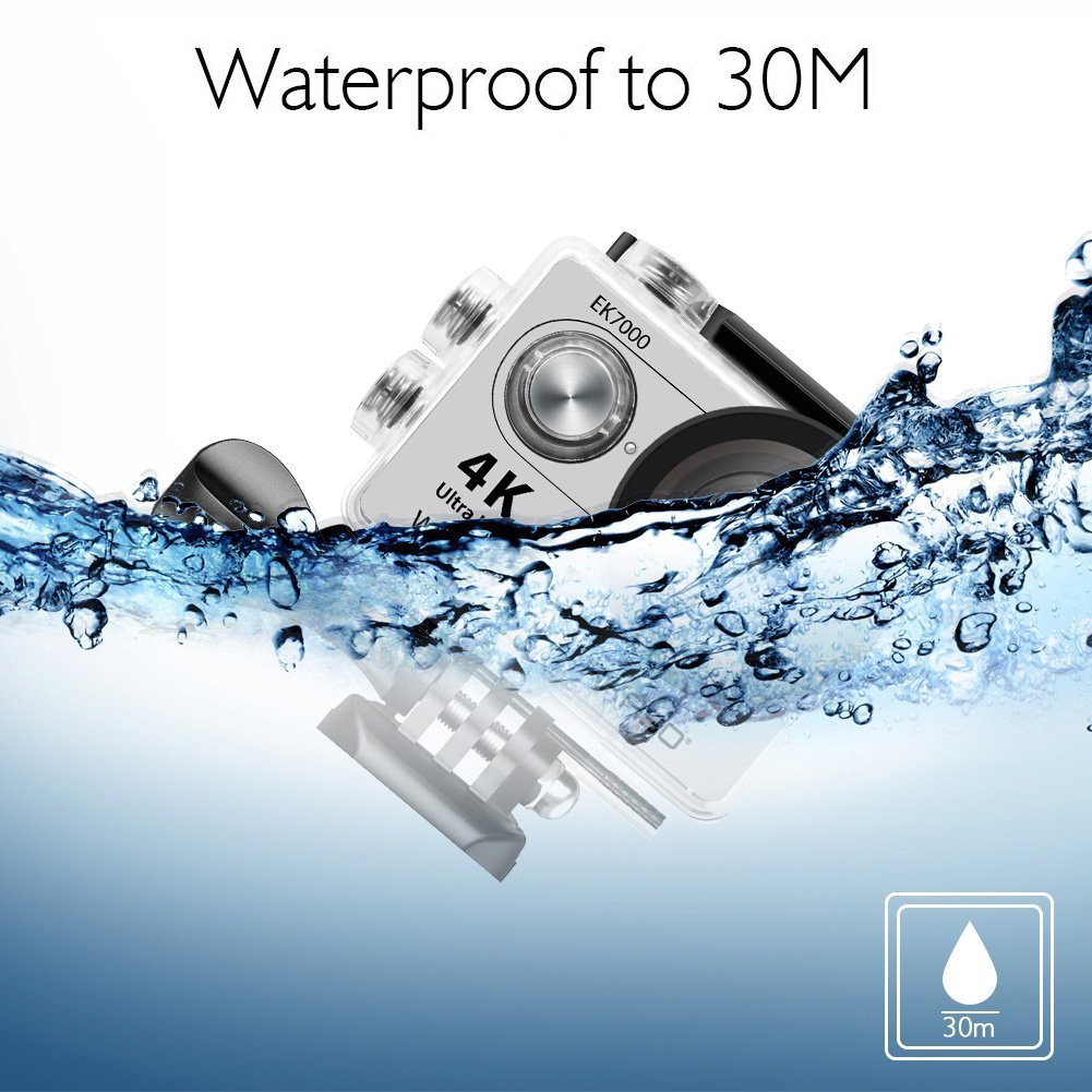 AKASO EK7000 4K Sport Action Camera Ultra HD Camcorder 12MP WiFi Waterproof Camera 170 Degree Wide View Angle 2 Inch LCD Screen W/2 Rechargeable Batteries/19 Accessories Kits- Silver
