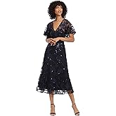 Maggy London Womens V-Neck A-line Midi Sequin Dress Party Event Guest of Wedding Occasion