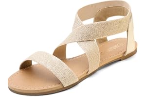 DREAM PAIRS Women's Elastic Ankle Strap Flat Sandals Summer Dressy Shoes Cute Strappy Gladiator Sandals