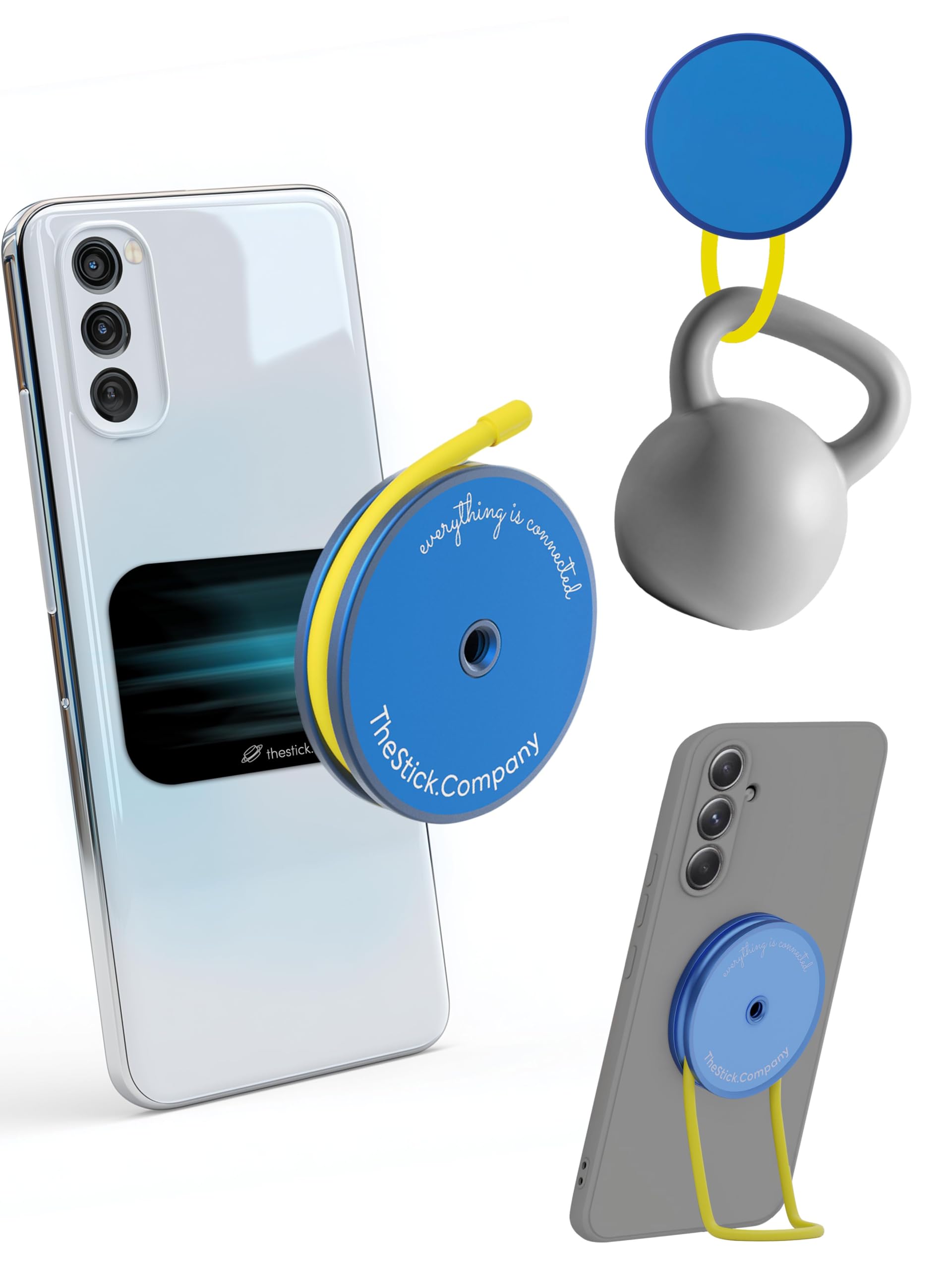 IMStick Magnetic Phone Grip, Magnetic Phone Holder, Phone Stand, Car & Bike Phone Mount, Phone Kickstand, Flexible Silicone Wires for Non-Magnetic Surfaces Included, NOT Compatible with MagSafe - Blue
