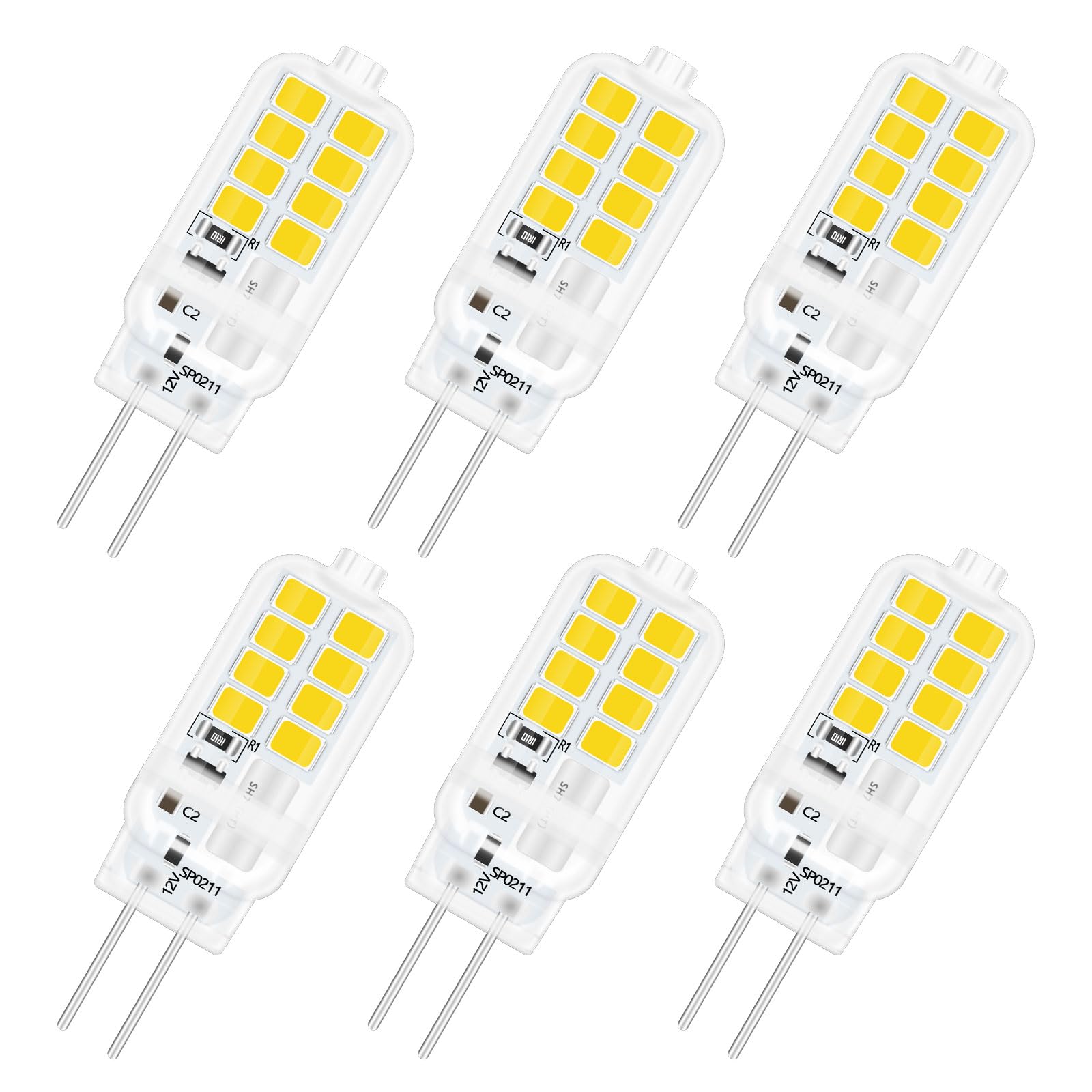 SCNNC G4 Bi Pin LED Bulb 3W 12V, 16xSMD 300LM Natural White 4000K, Not Dimmable, 25W Halogen Equivalent, LED G4 Capsule Bulb for Chandelier, Landscape Lighting, Bedroom, Pack of 6