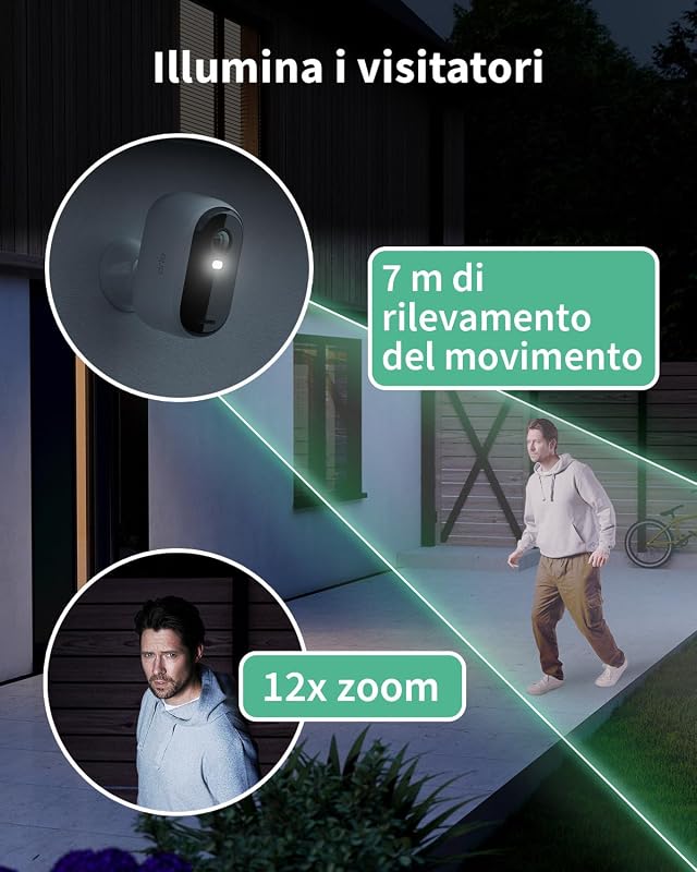 Essential HD Telecamera WiFi Esterno Senza Fili + Pannello Solare, Telecamera WiFi Interno, Sirena Allarme Casa, Sensore Di Movimento, Prova Inclusa Arlo Secure, 3 Telecamere, Bianche