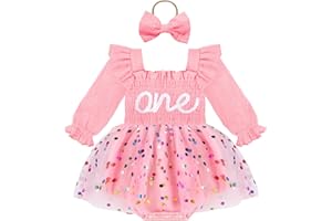 HONGTEYA Baby Girl 1st Birthday Outfit First Birthday Gifts Long Sleeve Tulle Dress One Year Old Bodysuit Clothes