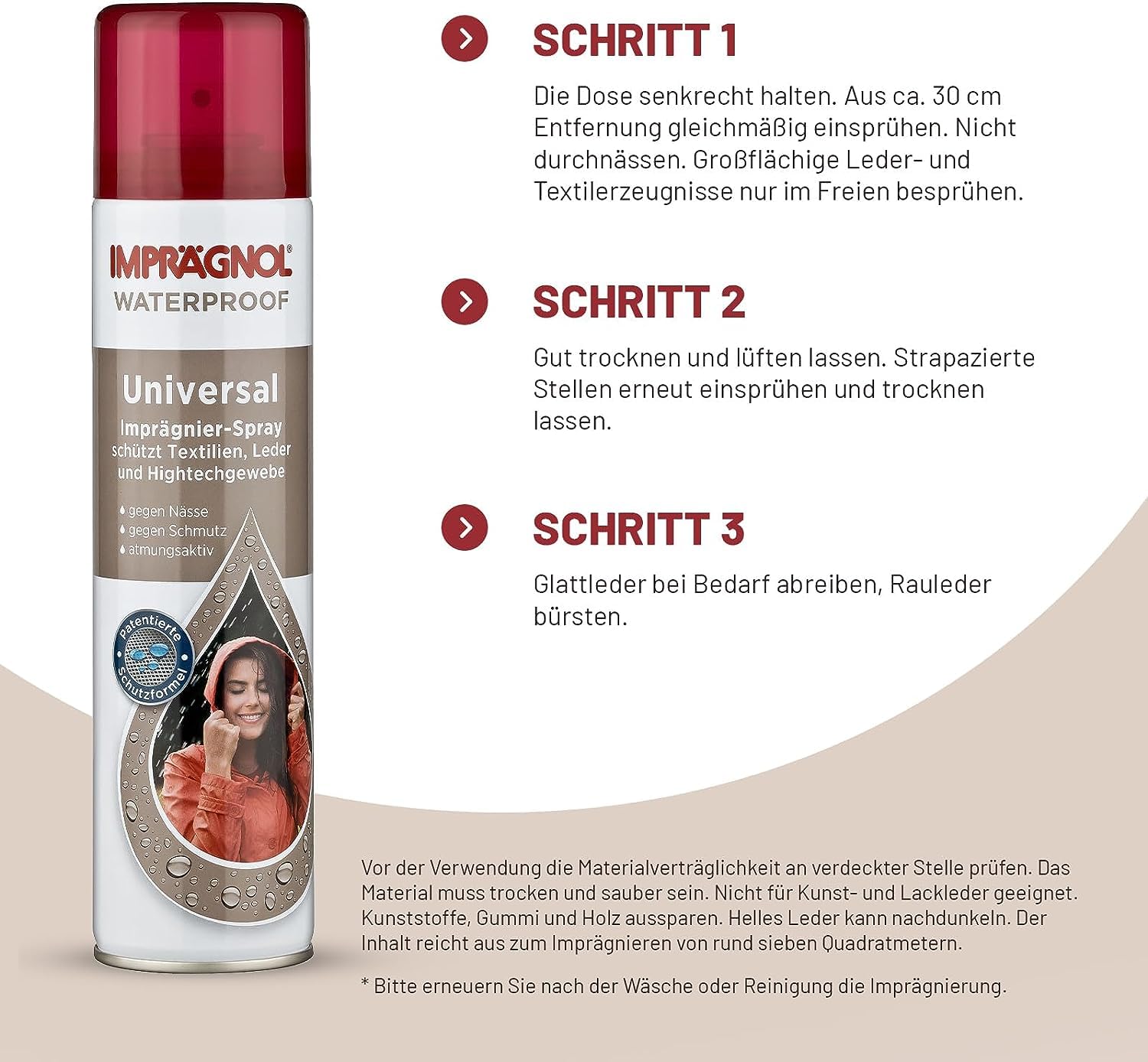 IMPRÄGNOL Universal Imprägnierspray Schuhe & Kleidung 400 ml | Hochwirksames Schutzspray für Schuhe, Jacken, Leder, Textilien & Outdoor-Ausrüstung | Atmungsaktiver Langzeitschutz vor Nässe & Schmutz 3
