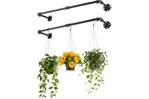 Bigmeta 34in Hanging Planters Rod for Indoor Plants - Max. Load 44 lb Black Metal Holder Rod for Wall Ceiling Decor, 2 Pcs (Pot Chain & Plants Not Included)
