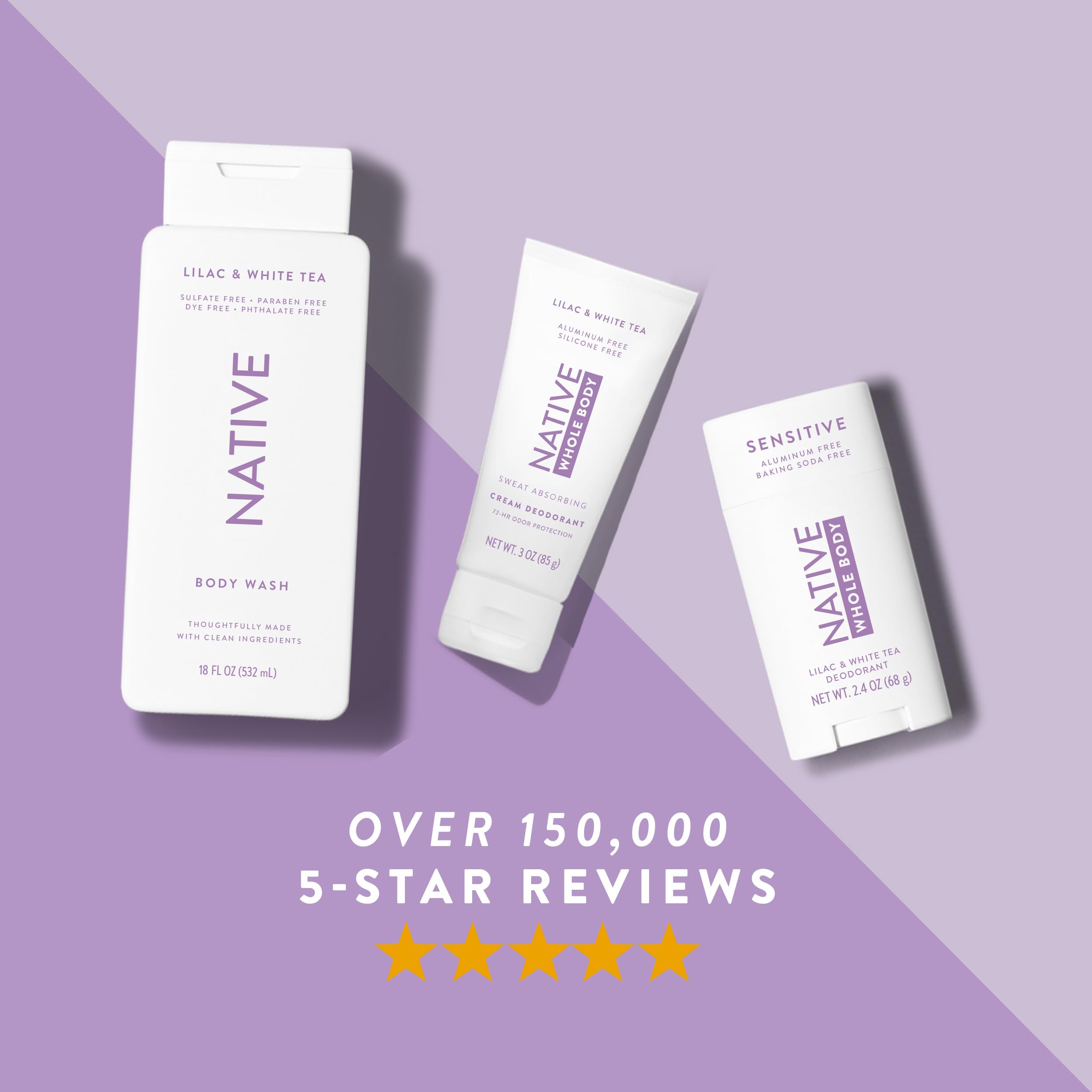 Native Whole Body Deodorant Stick Contains Naturally Derived Ingredients, Deodorant for Men and Women | 72 Hour Odor Protection, Aluminum Free with Coconut Oil and Shea Butter | Lilac & Tea