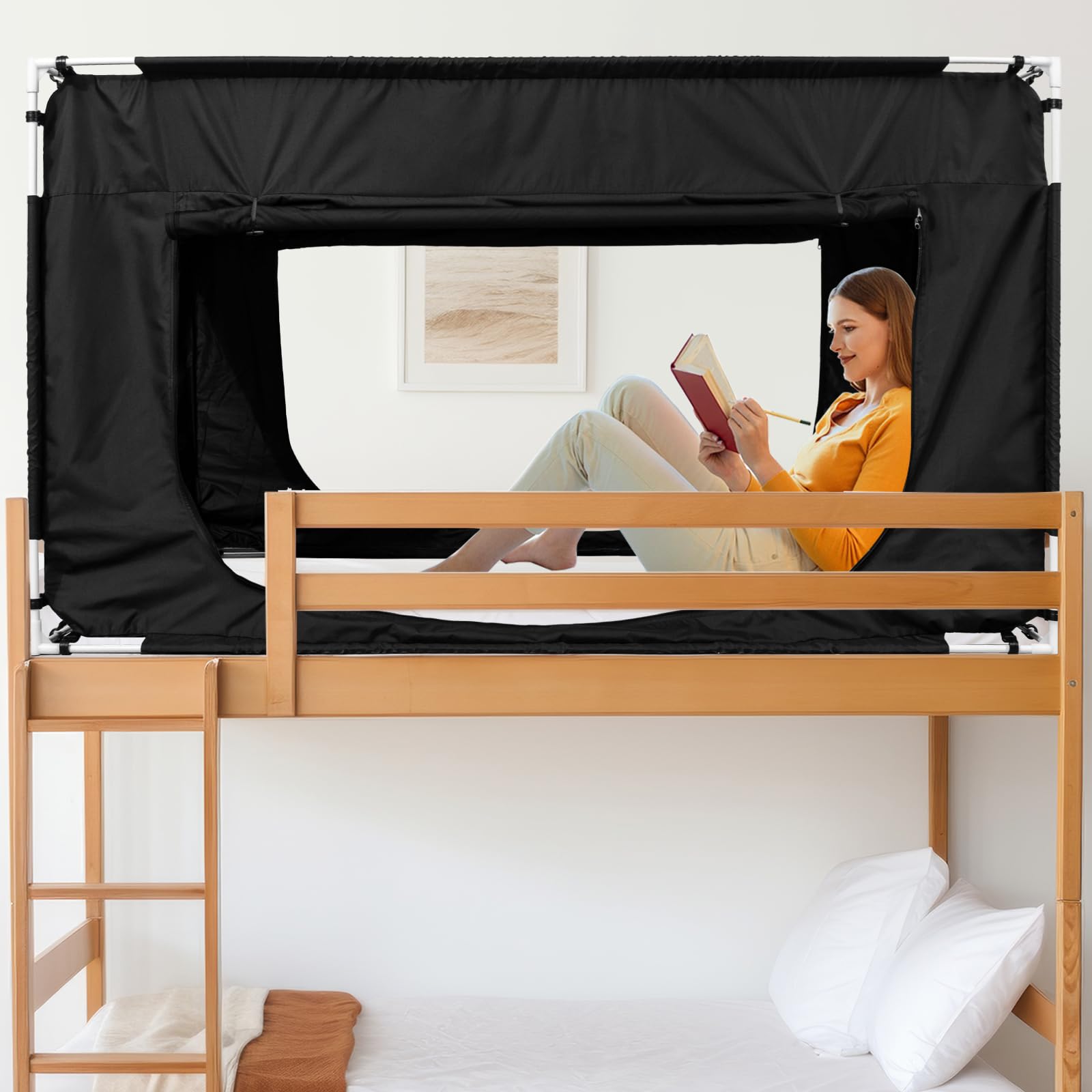 Photo 1 of Quinnsus Bed Tent Bed Canopy Bunk Twin Size Tents for Adult and Kids - Portable Sleeping Bed Tents 80% Blackout with 4 Doors Breathable Private Space Tents(Mattress Not Included)