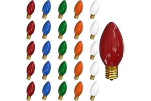 Romasaty 25 Pack C9 Replacement Bulbs C9 Ceramic Multi-Color String Lights Replacement Bulbs, C9/E17 Candelabra Base, 7 Watt