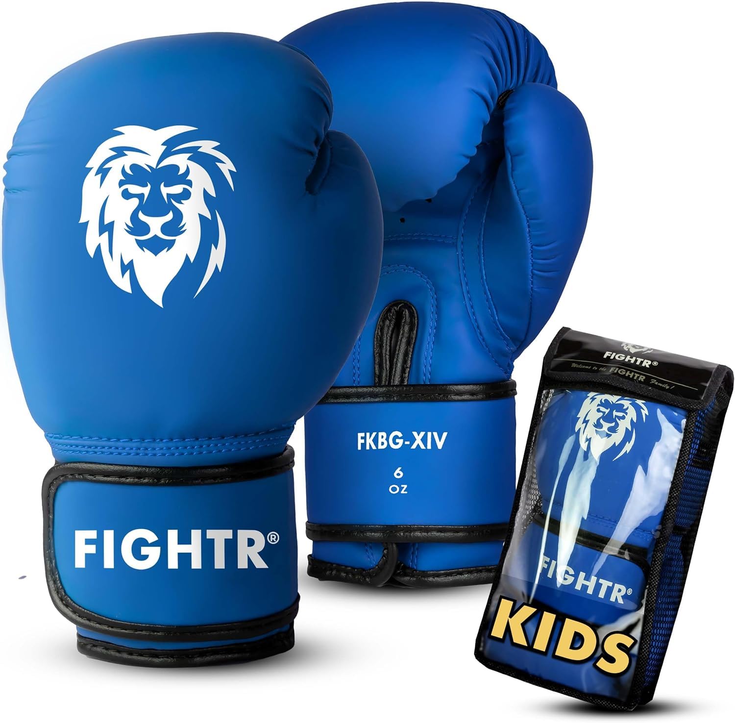 FIGHTR® Kids Boxing Gloves with Best Fit for Maximum Protection | Junior Boys and Girls | for Boxing, MMA, Muay Thai, Kickboxing & Martial Arts 04 06 oz | Includes Carry Bag (Blue, 06 oz)