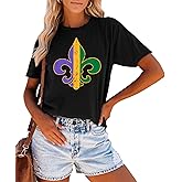Mardi Gras Shirt for Women Fat Tuesday Shirts Carnival Themed Mardi Gras Outfit Holiday Tee Tops